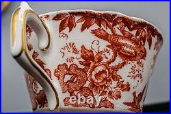 READ Royal Crown Derby Red Aves Footed Cup & Saucers Set of 8 FREE USA SHIPPING