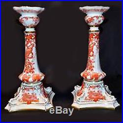 RED AVES Royal Crown Derby Candle Sticks PAIR 10.5 metal inserts NEW NEVER USED