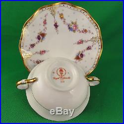 ROYAL ANTOINETTE Royal Crown Derby Cream Soup & Stand NEW NEVER USED bone china