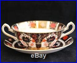ROYAL CROWN DERBY 1128 OLD IMARI CREAM SOUP CUP / BOWL & SAUCER gold foot