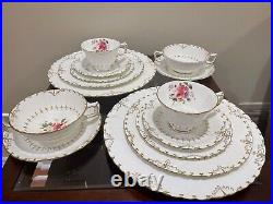 ROYAL CROWN DERBY ASHBY 14PC Set Soup Bowls, Plates, Cups scalloped Burford Shape