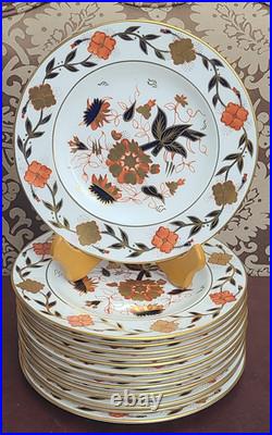 ROYAL CROWN DERBY Asian Rose #8687 Dessert Plates 8.25 Inch Set of 14 Mint