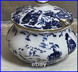 ROYAL CROWN DERBY BLUE MIKADO MUSTARD JAR WITH LID & Tiny Scalloped Spoon2 3/8
