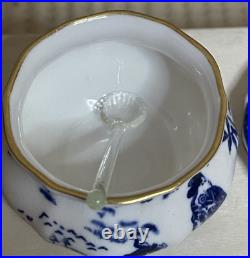 ROYAL CROWN DERBY BLUE MIKADO MUSTARD JAR WITH LID & Tiny Scalloped Spoon2 3/8