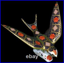 ROYAL CROWN DERBY Fine Bone China Swallow Figurine Old Imari Gold Seal