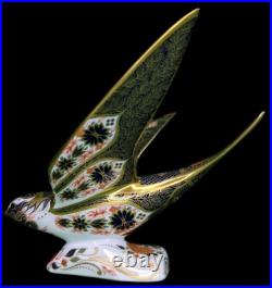 ROYAL CROWN DERBY Fine Bone China Swallow Figurine Old Imari Gold Seal