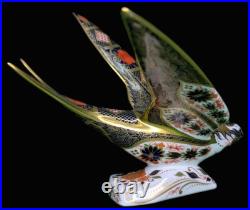 ROYAL CROWN DERBY Fine Bone China Swallow Figurine Old Imari Gold Seal