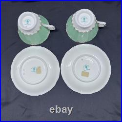 ROYAL CROWN DERBY Kendal Rose Green Tea Cups & Saucers Set Of 2 Vintage Rare