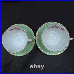 ROYAL CROWN DERBY Kendal Rose Green Tea Cups & Saucers Set Of 2 Vintage Rare