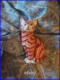ROYAL CROWN DERBY Paperweight GINGER CAT SITTING withPlug RARE