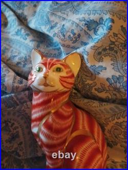 ROYAL CROWN DERBY Paperweight GINGER CAT SITTING withPlug RARE