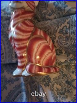 ROYAL CROWN DERBY Paperweight GINGER CAT SITTING withPlug RARE