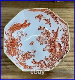 ROYAL CROWN DERBY Red Aves 8 Octagonal Vegetable Bowl Birds Great