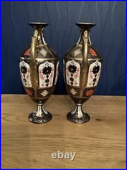 ROYAL CROWN DERBY Reproduction Imari 1128 Vases Excellent Condition