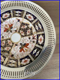 ROYAL CROWN DERBY Traditional Imari Dessert Plate WithSterling Rim 925 Great