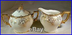 ROYAL CROWN DERBY VINE GOLD GRAPES & WHITE CREAMER & SUGAR BOWL with LID SET