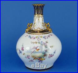 ROYAL CROWN DERBY Vase c1896 Gilded Hand Painted BIRD & Roses Pattern