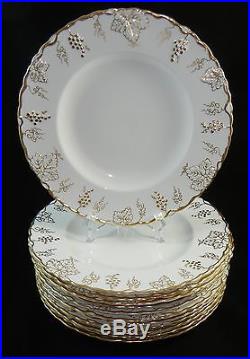 ROYAL CROWN DERBY Vine White Gold Set of 12 Dinner Plate