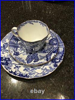 ROYAL CROWN DERBY china BLUE MIKADO pattern Salad plate CUP & SAUCER Set