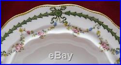 ROYAL CROWN DERBY china Green Ribbon Floral Swag ROUND COVERED BUTTER DISH