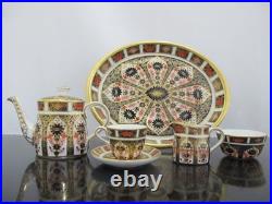 ROYAL Crown Derby 1128 OLD IMARI Bone China Full Miniature TEA SET & Oval Tray