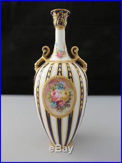 Rare 1905 Royal Crown Derby Blue Striped Vase Signed By Reuben Hague