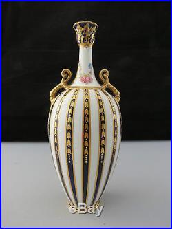 Rare 1905 Royal Crown Derby Blue Striped Vase Signed By Reuben Hague