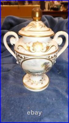 Rare 19thCentury Royal Crown Derby Hand Painted Scene Lid. Handle Urn Vase c1825