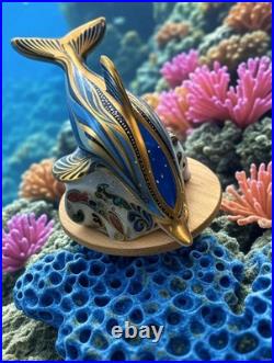 Rare 2000 Royal Crown Derby Striped Dolphin Imari Paperweight with Gold Stopper