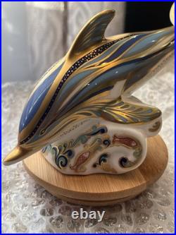 Rare 2000 Royal Crown Derby Striped Dolphin Imari Paperweight with Gold Stopper