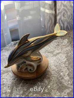 Rare 2000 Royal Crown Derby Striped Dolphin Imari Paperweight with Gold Stopper