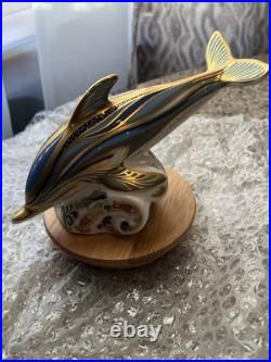 Rare 2000 Royal Crown Derby Striped Dolphin Imari Paperweight with Gold Stopper