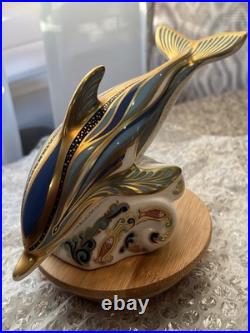 Rare 2000 Royal Crown Derby Striped Dolphin Imari Paperweight with Gold Stopper