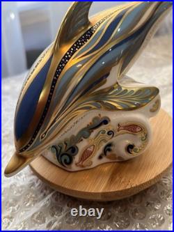 Rare 2000 Royal Crown Derby Striped Dolphin Imari Paperweight with Gold Stopper