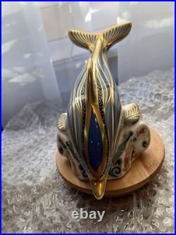 Rare 2000 Royal Crown Derby Striped Dolphin Imari Paperweight with Gold Stopper