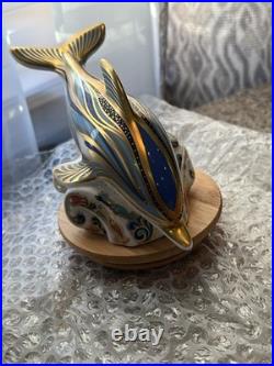 Rare 2000 Royal Crown Derby Striped Dolphin Imari Paperweight with Gold Stopper