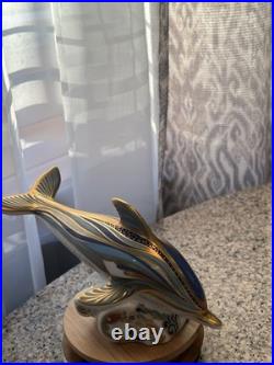 Rare 2000 Royal Crown Derby Striped Dolphin Imari Paperweight with Gold Stopper