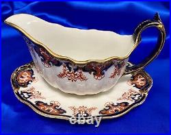 Rare ANTIQUE 1921 ROYAL CROWN DERBY 3973 GRAVY BOAT OnPlate 6 3/4 x 3 x 4 1/2