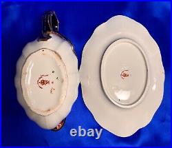 Rare ANTIQUE 1921 ROYAL CROWN DERBY 3973 GRAVY BOAT OnPlate 6 3/4 x 3 x 4 1/2