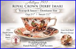 Rare Antique 1911 Royal Crown Derby Imari Teacup Saucer Demitasse Size, Marked