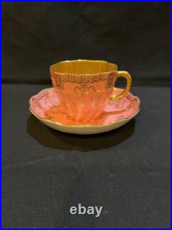 Rare Antique Pink Royal Crown Derby Hand Painted 24k Gold Cup & Saucer Excellent