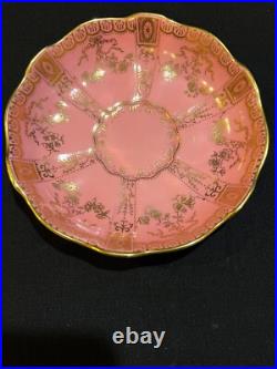 Rare Antique Pink Royal Crown Derby Hand Painted 24k Gold Cup & Saucer Excellent