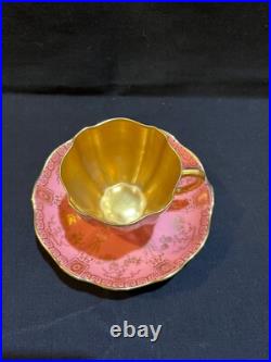 Rare Antique Pink Royal Crown Derby Hand Painted 24k Gold Cup & Saucer Excellent