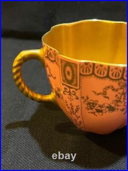 Rare Antique Pink Royal Crown Derby Hand Painted 24k Gold Cup & Saucer Excellent