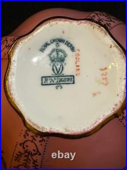 Rare Antique Pink Royal Crown Derby Hand Painted 24k Gold Cup & Saucer Excellent