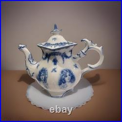 Rare Antique Royal Crown Derby Flow Blue Victorian Portrait Teapot Excellent