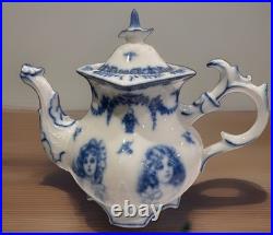 Rare Antique Royal Crown Derby Flow Blue Victorian Portrait Teapot Excellent
