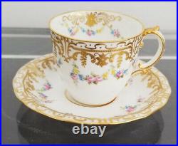Rare Antique Royal Crown Derby Mini Demitasse Cups with Roses & Raised Gilt H 2