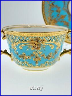 Rare Antique Royal Crown Derby Turquoise & gilt Gold soup cup regency 1890-1920