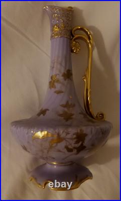 Rare Art Nouveau Royal Crown Derby Ewer Gilded Gold Leaves made for Tiffany & Co Rare Art Nouveau Royal Crown Derby Ewer Gilded Gold Leaves made for Tiffany & Co